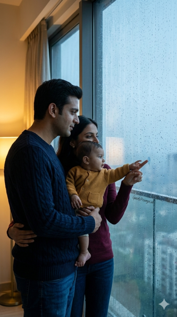 The Cinematic Monsoon Rain Window Atmospheric AI Portrait Prompt