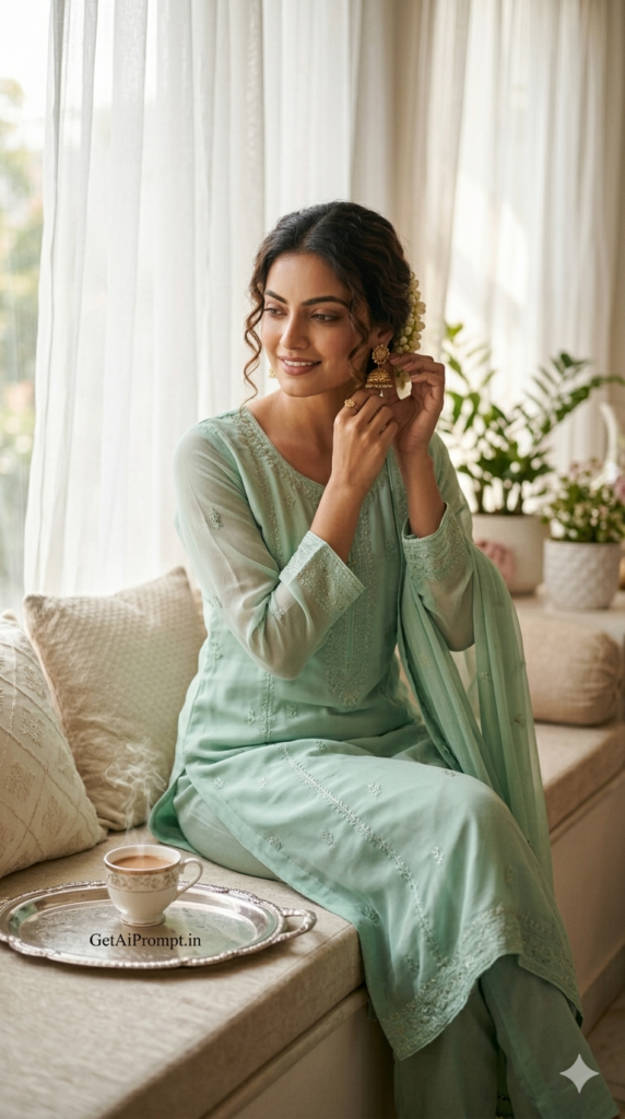 Eid Morning Grace Soft Feminine Portrait Pastel Pakistani Salwar Kameez