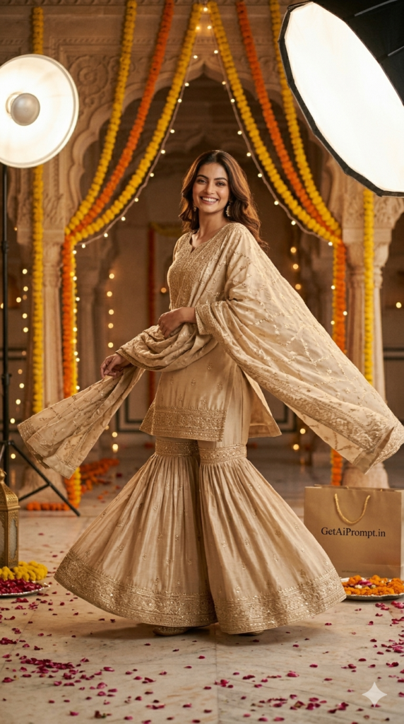 Twirling Eid Sharara Moment High Energy Festive AI Photography