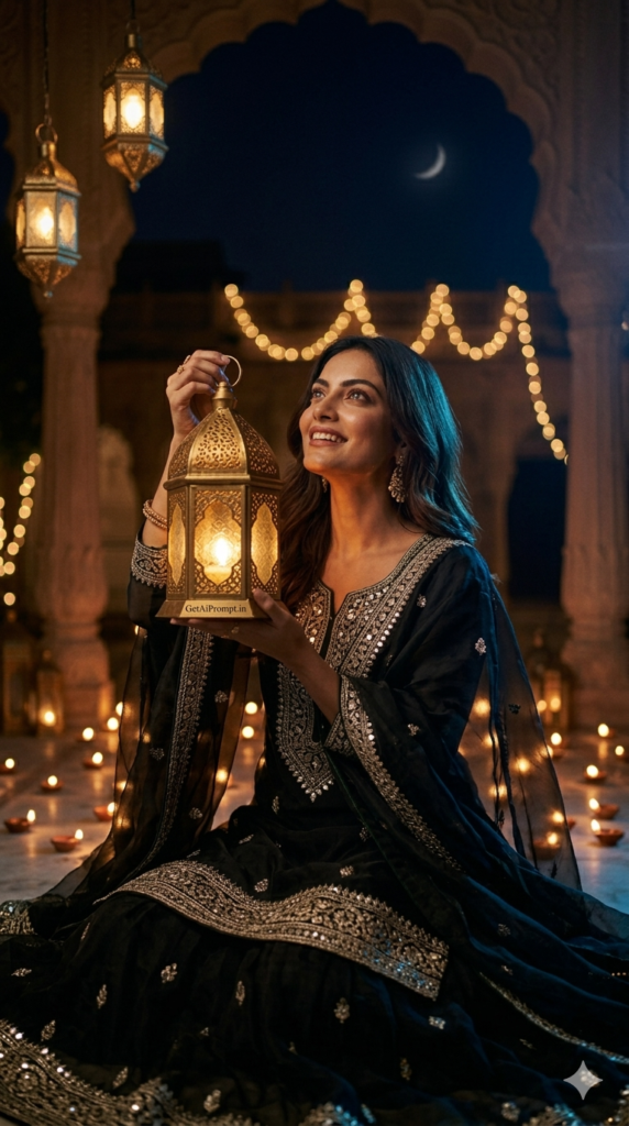 Moonlight Eid Night Lantern Portrait Atmospheric AI Image