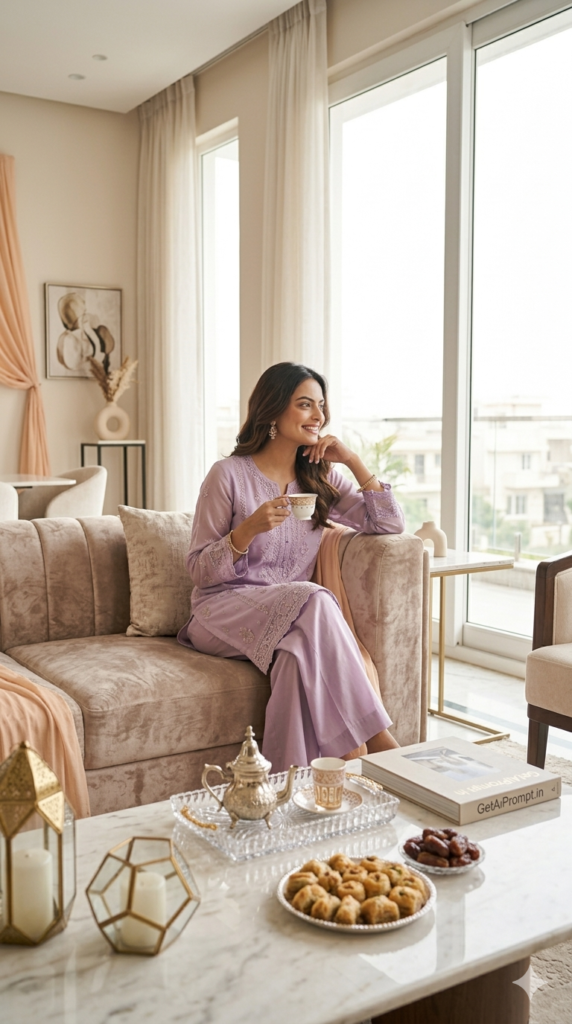 Eid Coffee Table Lifestyle Portrait Modern High End Fashion AI