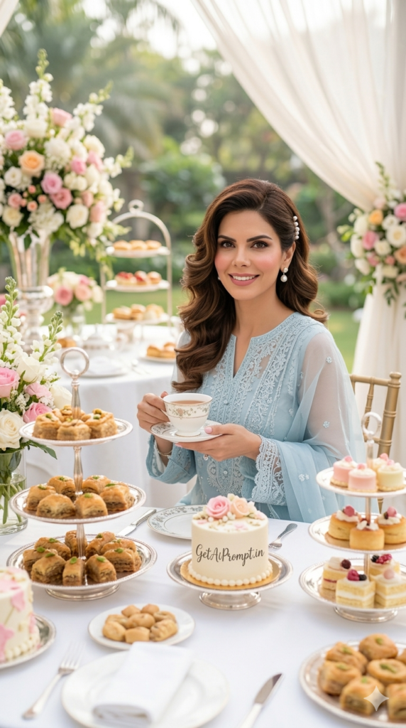 Elite High Tea Festive Lifestyle Portrait Pastel Daytime Couture AI Prompt