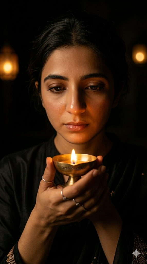 The Candlelit Eid Reflection Chiaroscuro Cinematic AI Generation