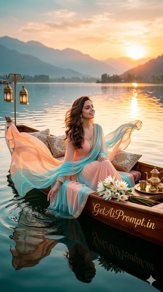 Luxury Shikara Yacht Sunset Cruise Romantic AI Eid Portrait