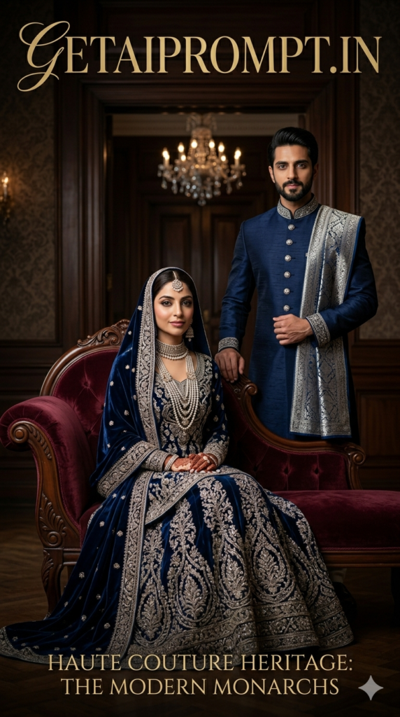 Elegant Seated Royal Couple, Formal Luxury Portrait AI Prompt
