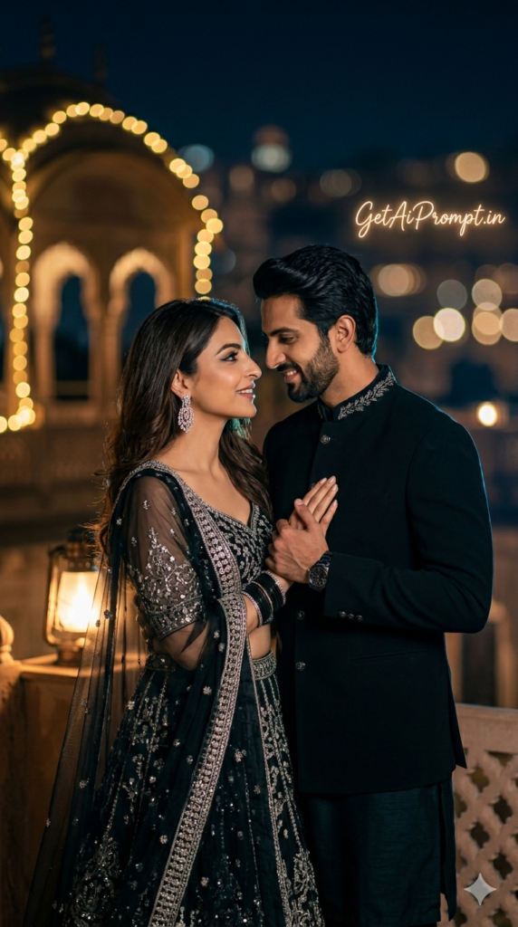 Eid Night Rooftop Romance, Cinematic Night Luxury Portrait AI Generation
