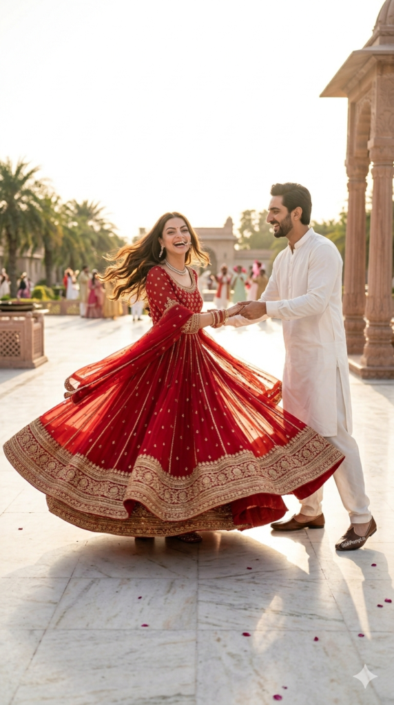 The Eid Celebration Spin, Dynamic Spin Lehenga AI Photography Prompt