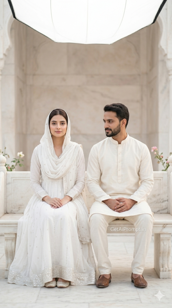The Side-by-Side Serenity, Minimalist Luxury Seated Eid Portrait AI Generation