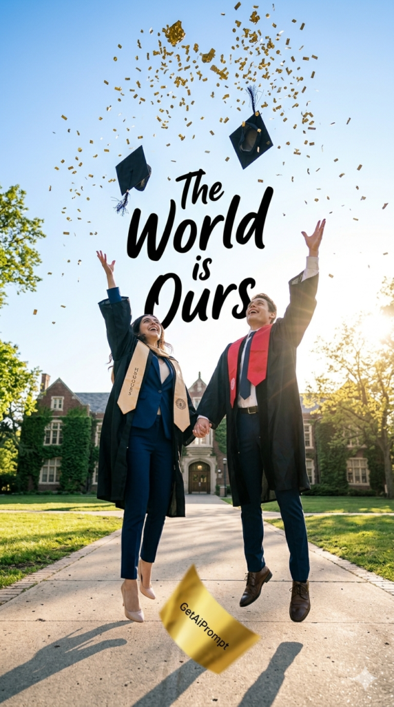 Cap Toss Couple Celebration Shot Viral Graduation AI Prompt