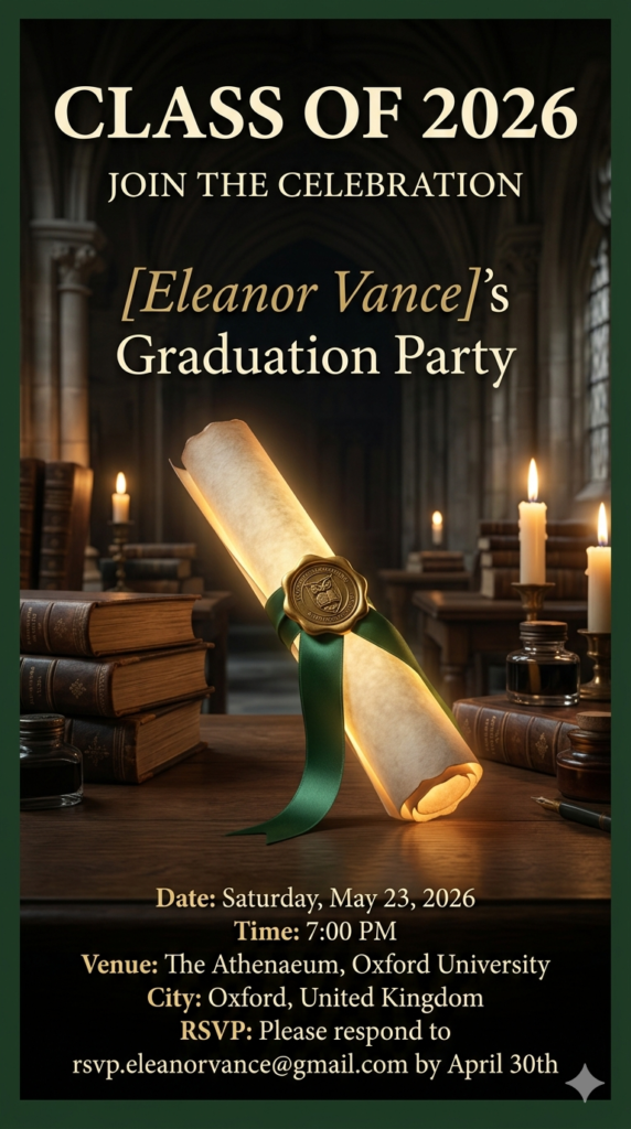 Dark Academia Class of 2026 Graduation Party Invitation Template