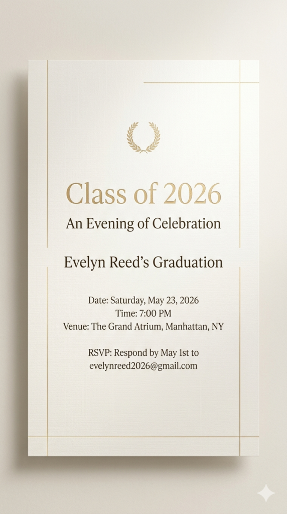 Minimalist Luxury White and Gold Graduation Party E-Card