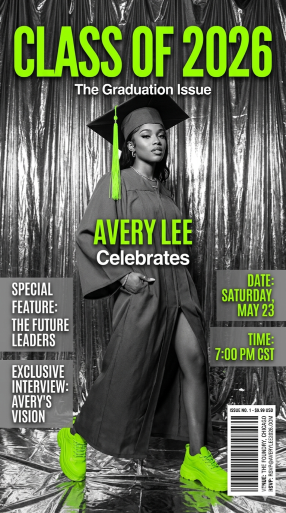 Editorial Fashion Magazine Cover Graduation Invitation Design