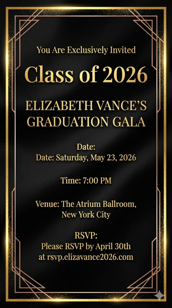 Luxury Black and Gold VIP Graduation E-Card