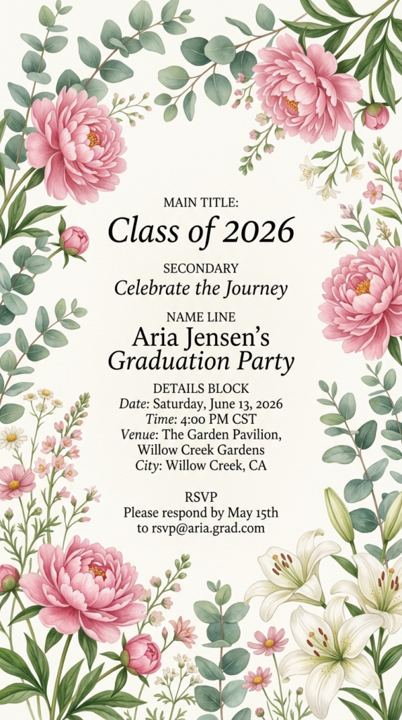 Floral Spring Botanical Graduation E-Card Design
