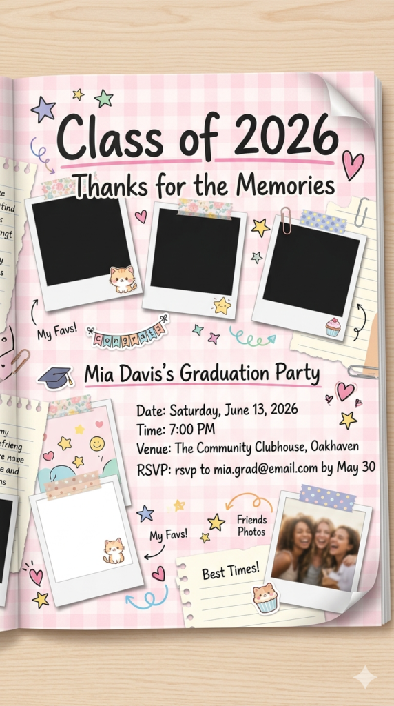 Polaroid Scrapbook DIY Aesthetic Graduation Invite