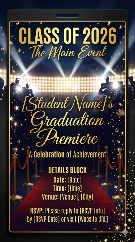 Hollywood Red Carpet VIP Premiere Graduation Party Invite