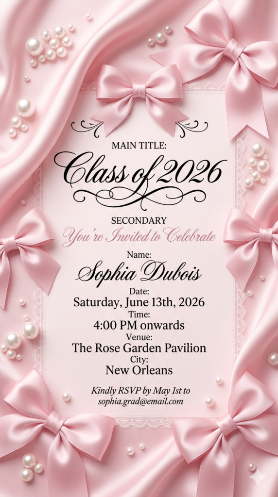 Coquette Bows and Pearls Soft Girl Graduation Invitation