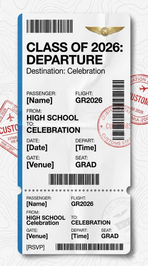 Destination Boarding Pass Airline Ticket Graduation Invite