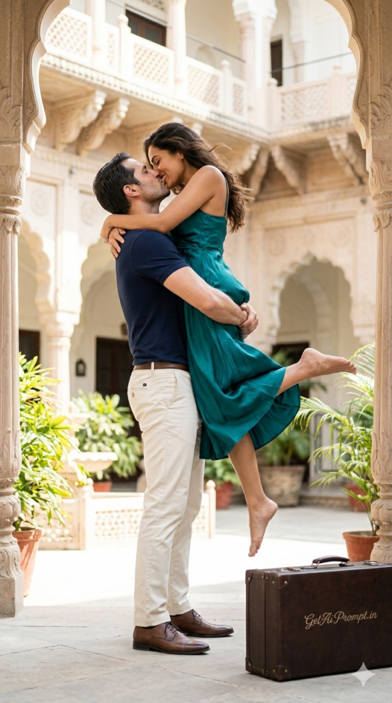 Luxury Lifted Kiss AI Prompt Joyful Motion Couple Photography