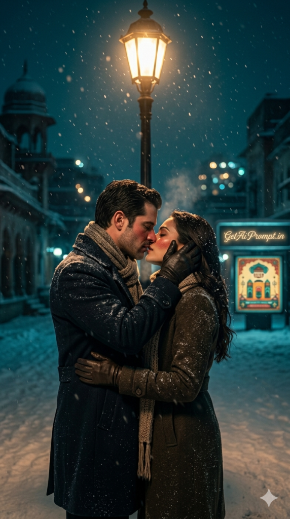 Night Street Lamp Kiss AI Prompt Classic Romance Cinematic