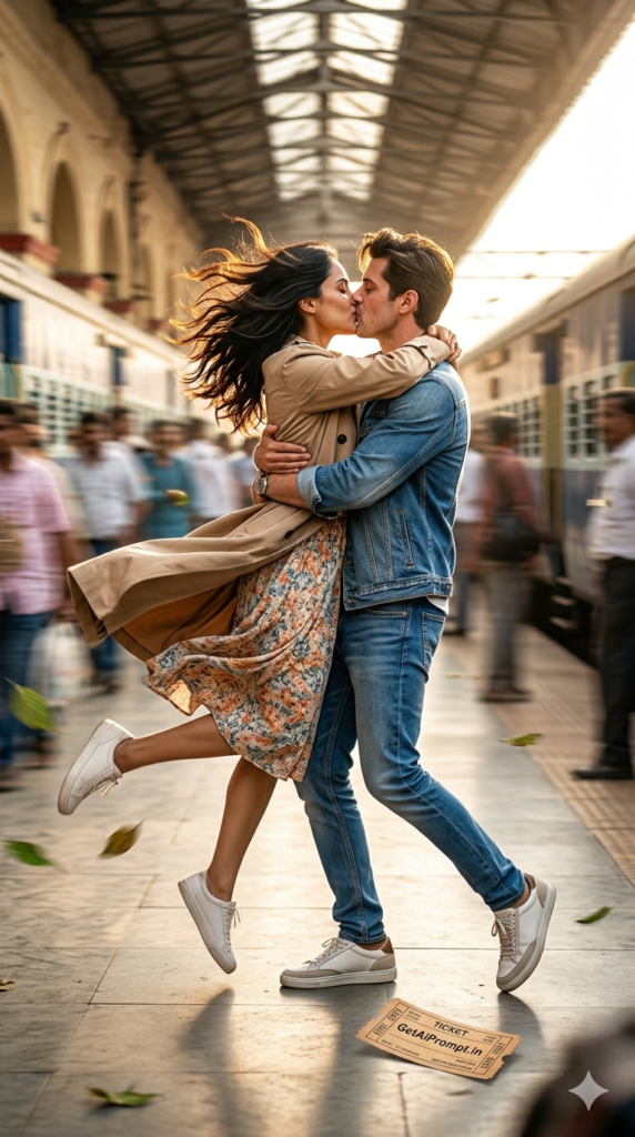 Running Into Kiss AI Prompt Dynamic Motion Romance Photography