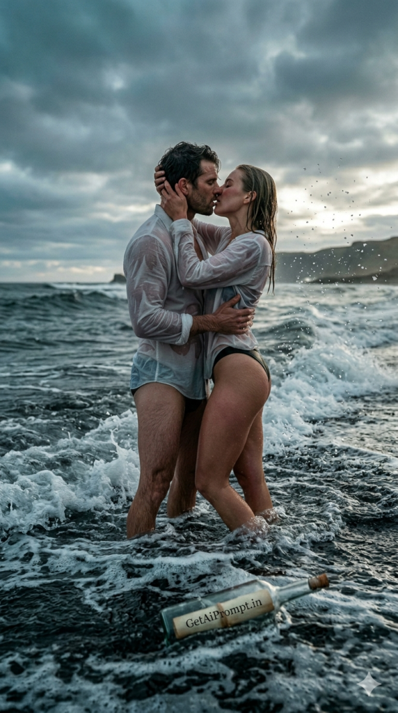 Ocean Surf Passionate Couple Kiss AI Prompt Raw Elemental