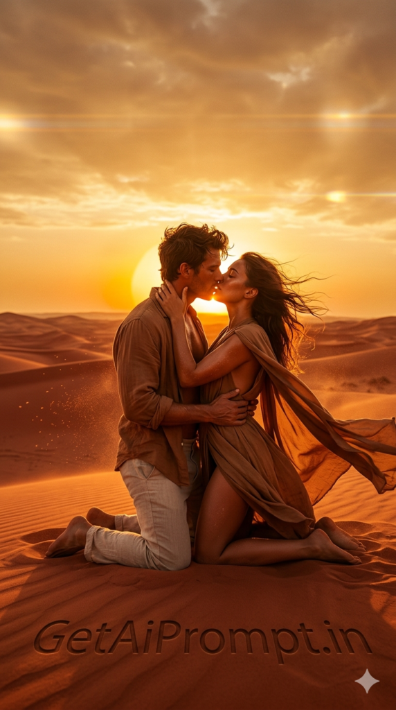 Sweeping Desert Dune Cinematic Couple Kiss AI Prompt