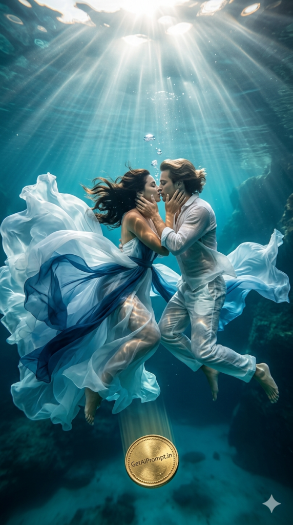 Underwater Ethereal Float Couple Kiss AI Prompt Romance