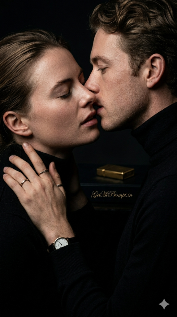 Whisper in Ear Intense Couple Portrait AI Prompt