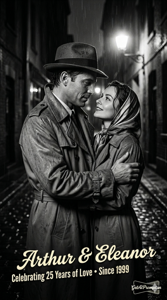 The Noir Film Still Rain and Romance AI Photo Prompt