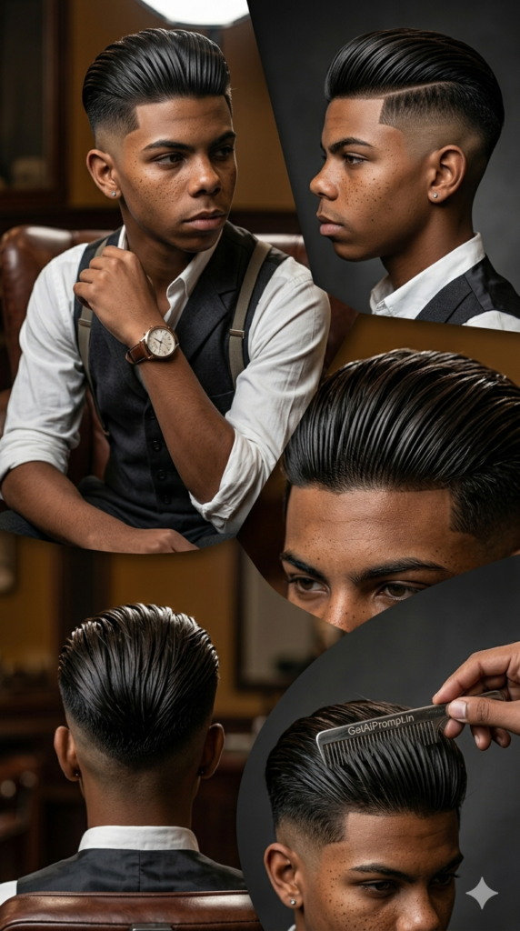 Sharp Slicked Back Undercut Boys Hairstyle Collage