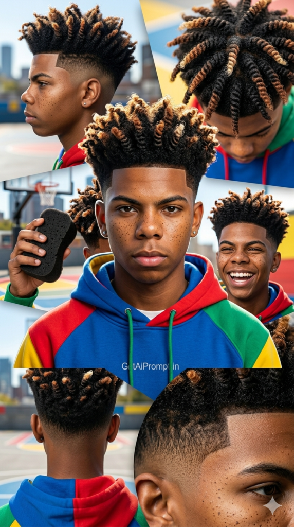 High Top Afro Sponge Twists Temple Fade Hairstyle