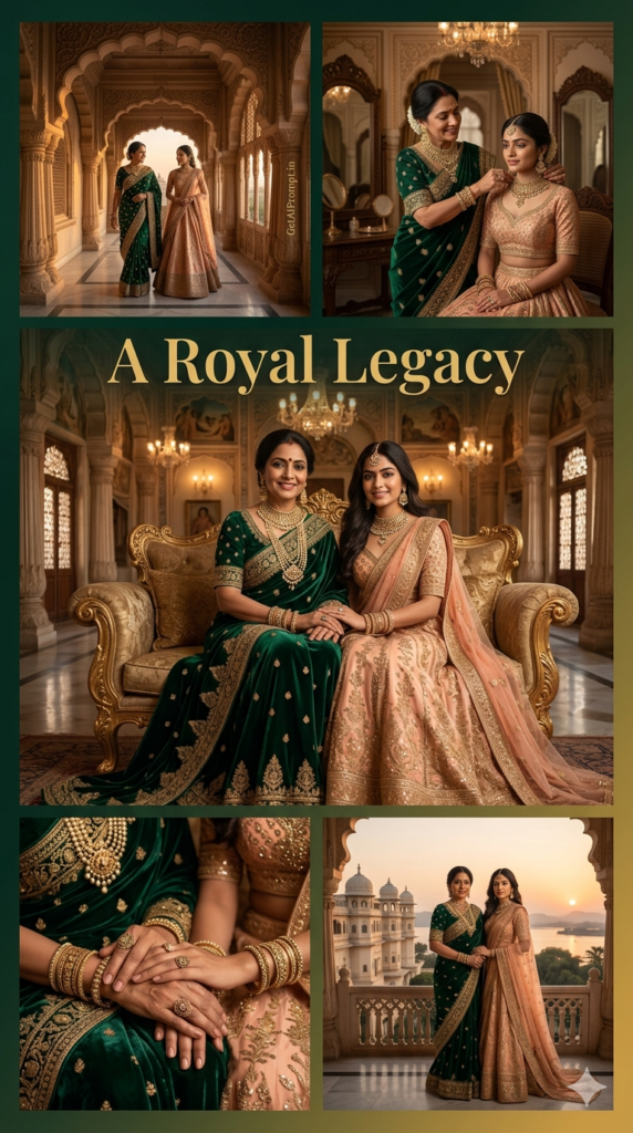 Royal Heritage Grandeur Palatial Mother Daughter Son AI Portrait
