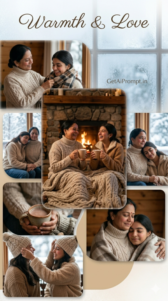 Cozy Winter Cabin Hygge Warm Bonding Family AI Portrait