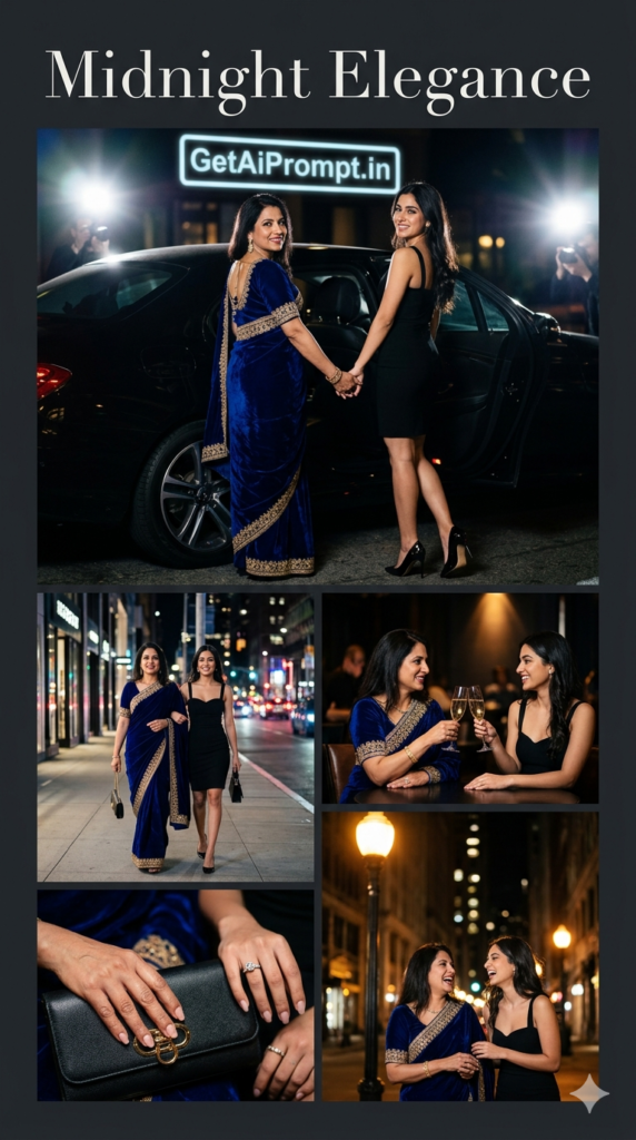 Cinematic Night Luxury Red Carpet City Lights Family Portrait