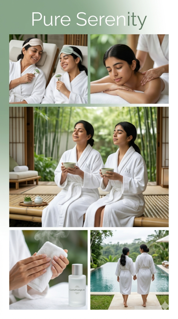 Luxury Wellness Retreat Spa Day Aesthetic Mother Daughter Portrait