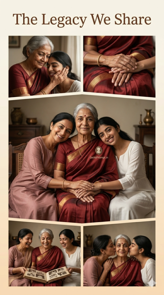 Matriarchal Legacy Three Generations of Women Family Portrait AI