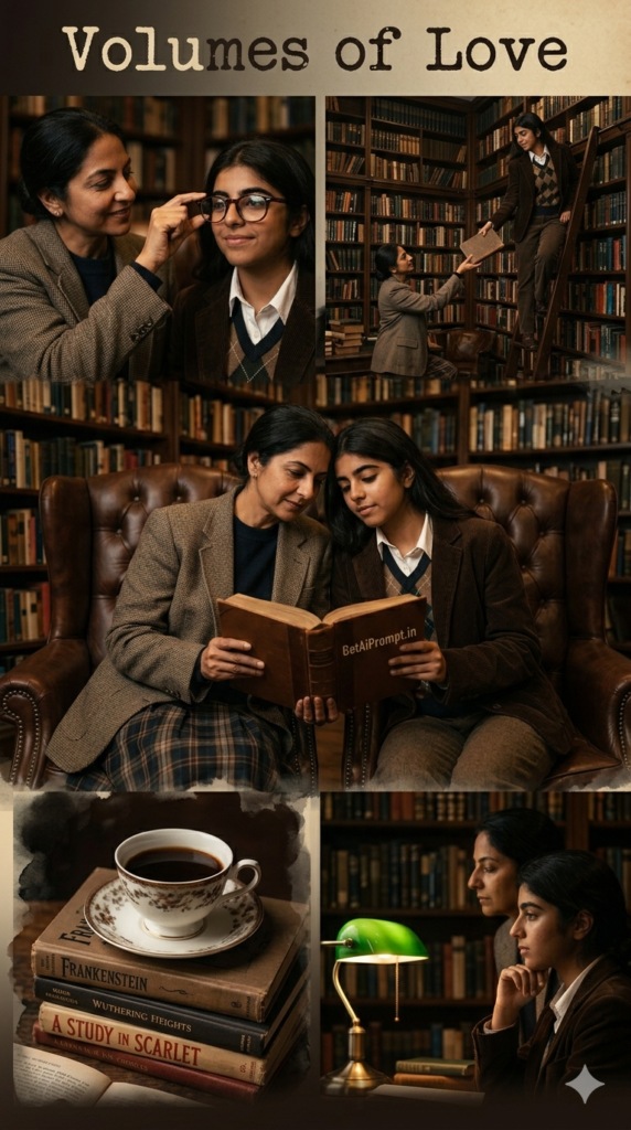 Dark Academia Intellectual Cozy Bonding Mother Child AI Portrait