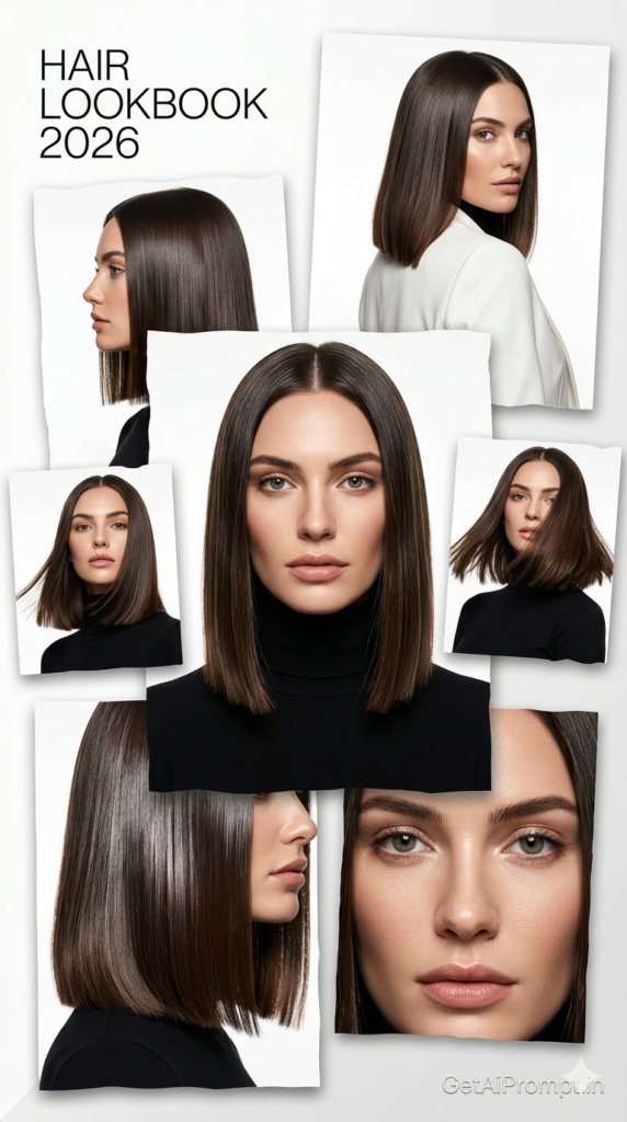 Sleek Glass Hair Ultra Straight Precision Cut Female Hairstyle AI Prompt