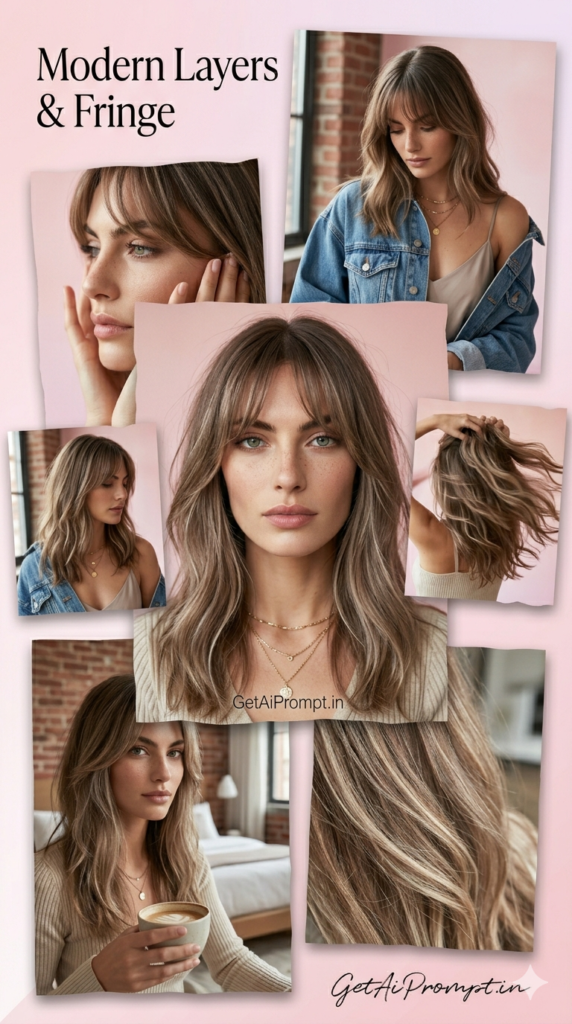 Curtain Bangs with Long Layers Viral TikTok Pinterest Hairstyle AI Prompt