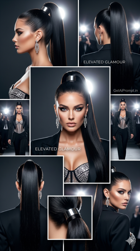 High Sleek Ponytail Red Carpet Glamour Female Hairstyle AI Prompt