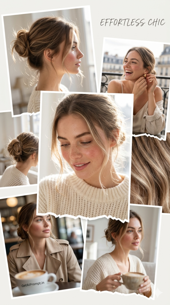 Messy Textured Bun Effortless Chic Weekend Hairstyle AI Prompt