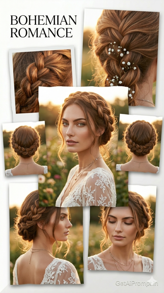 Braided Crown Hairstyle Boho Romantic Bridal AI Photography