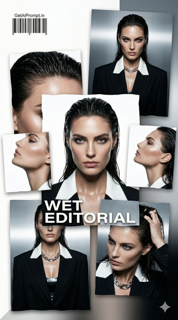 Wet Look Editorial Hair High Fashion Runway Aesthetic AI Prompt