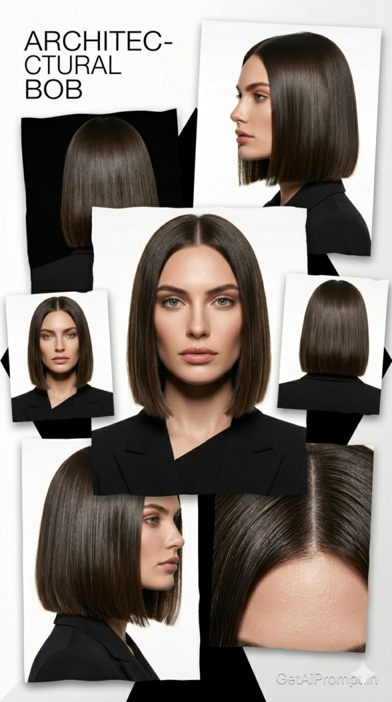 Blunt Bob Sharp Minimalist High Fashion Architectural Hair AI Prompt