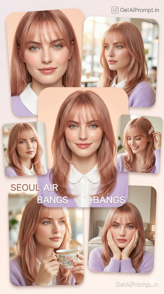 Korean Air Bangs with Layers Soft K-Beauty Female Hairstyle AI Prompt