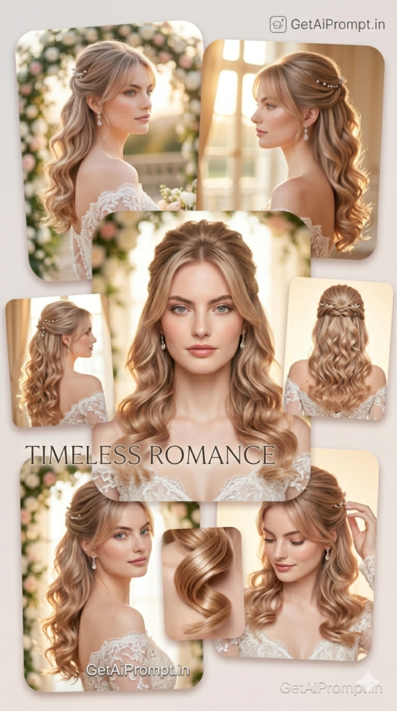 Half Up Half Down Glam Bridal Couture Wedding Hairstyle AI Prompt