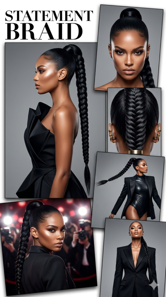 Braided Ponytail Luxury Statement High Fashion Runway Hairstyle AI