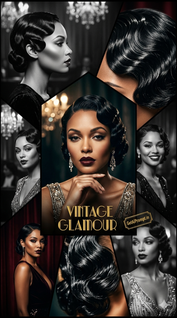 Vintage Finger Waves 1920s Glamour Cinematic Hair AI Prompt