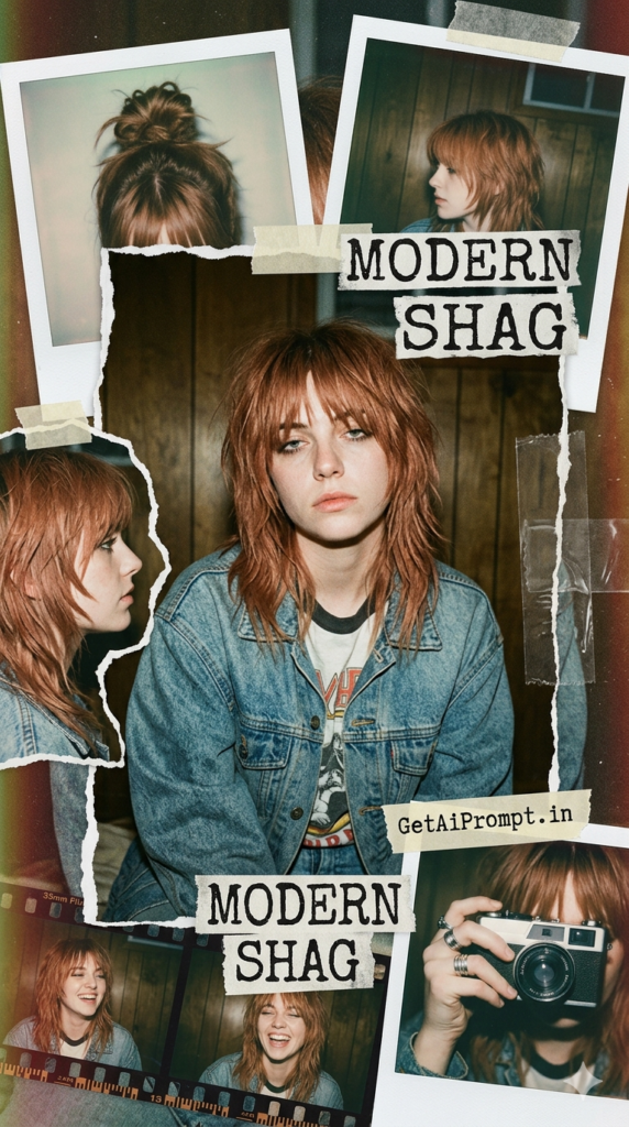 Textured Shag Cut Modern Retro Indie Grunge Hairstyle AI